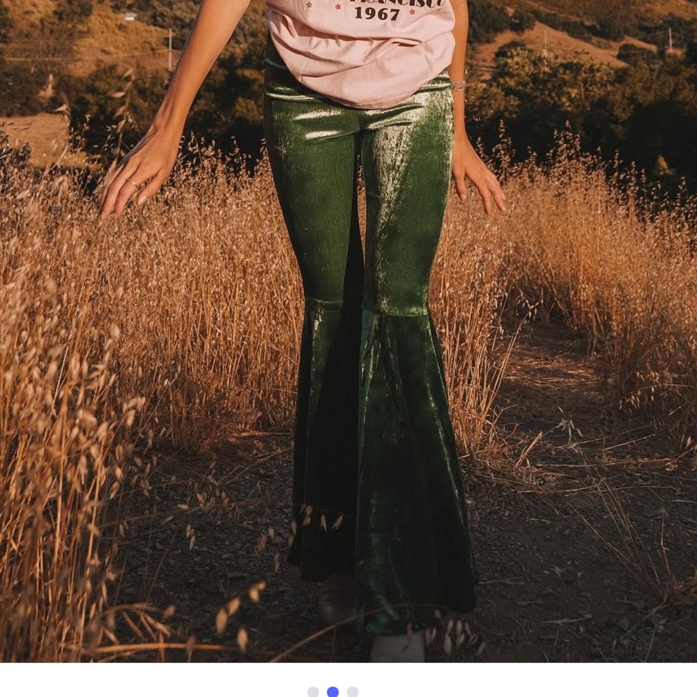Life Clothing Co Modified Green Velvet Flare Bell Bottoms